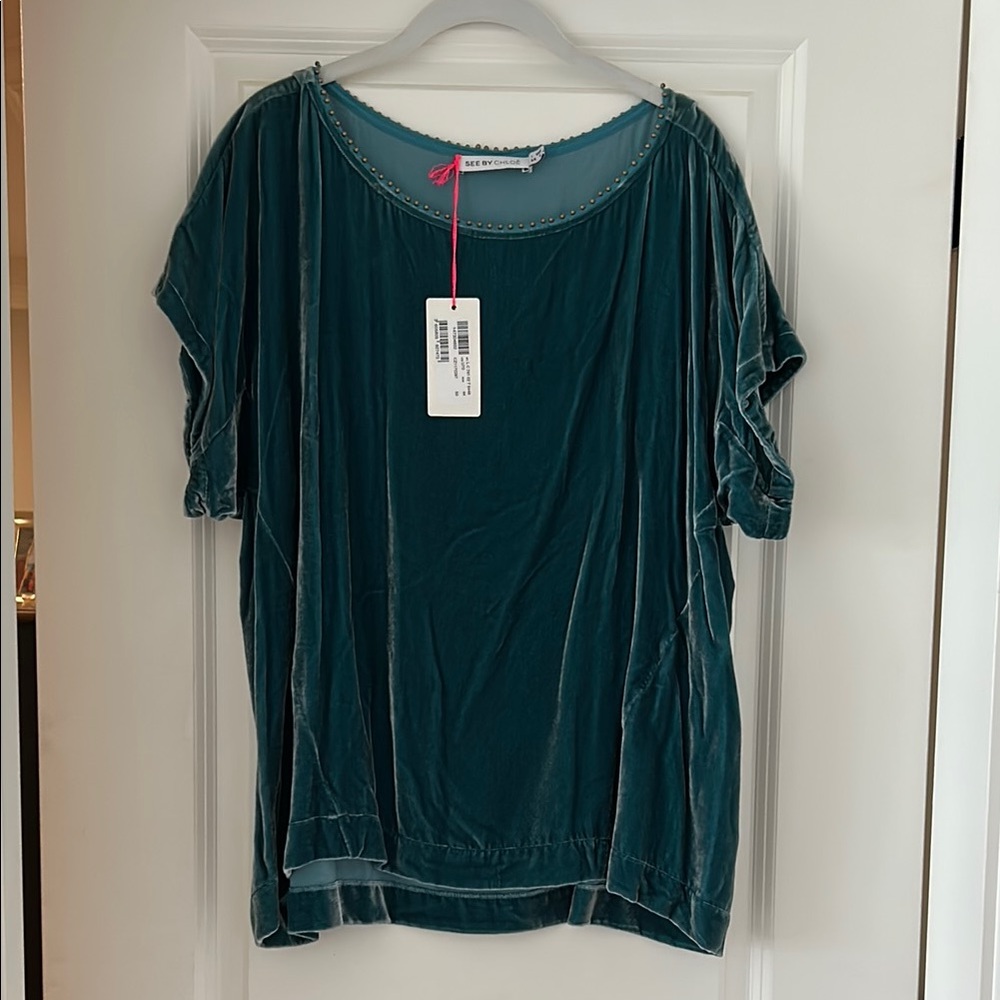 See by Chloe Teal velvet top